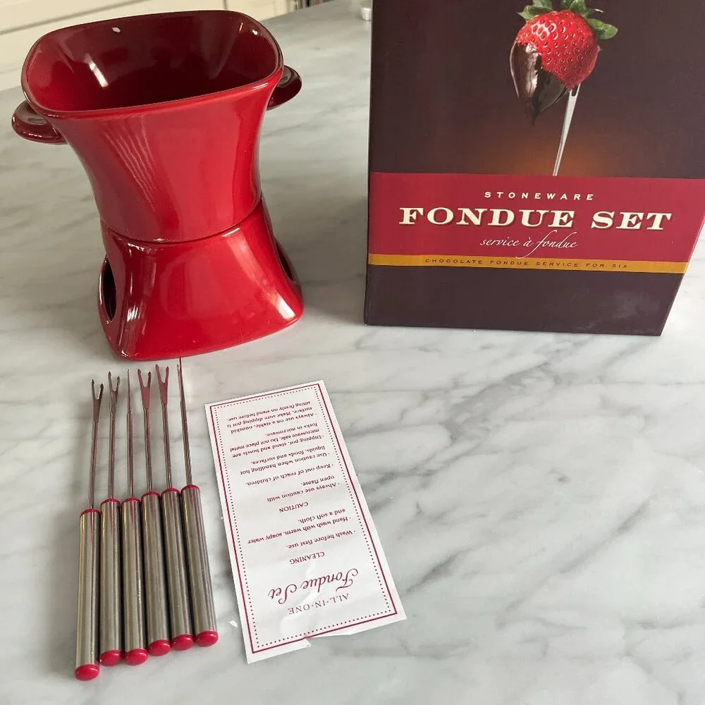 Williams Sonoma Red Stoneware Fondue Set